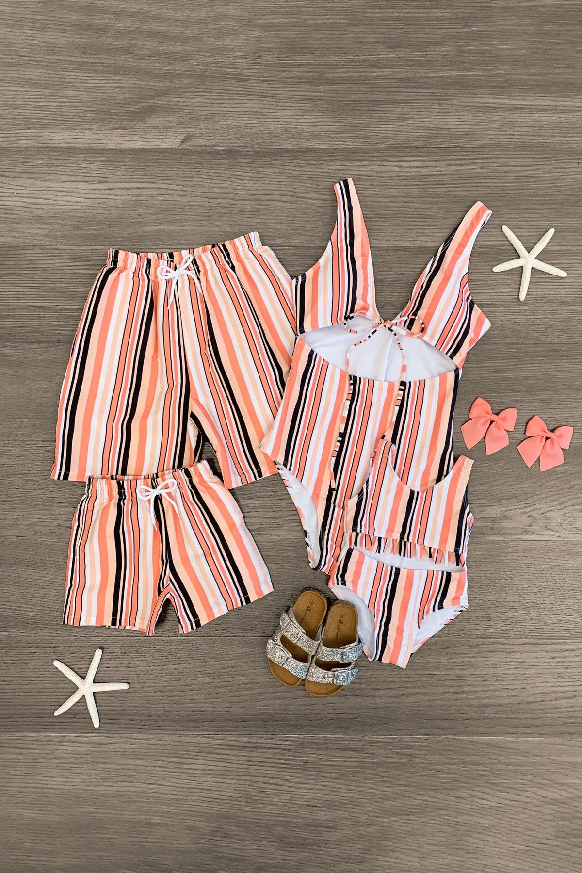 Coral Striped Family Swimsuits