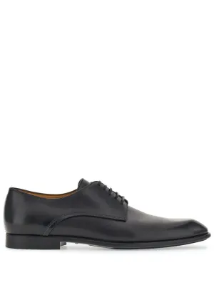 Ferragamo Black Lace-Up Leather Derby Dress Shoes for Men