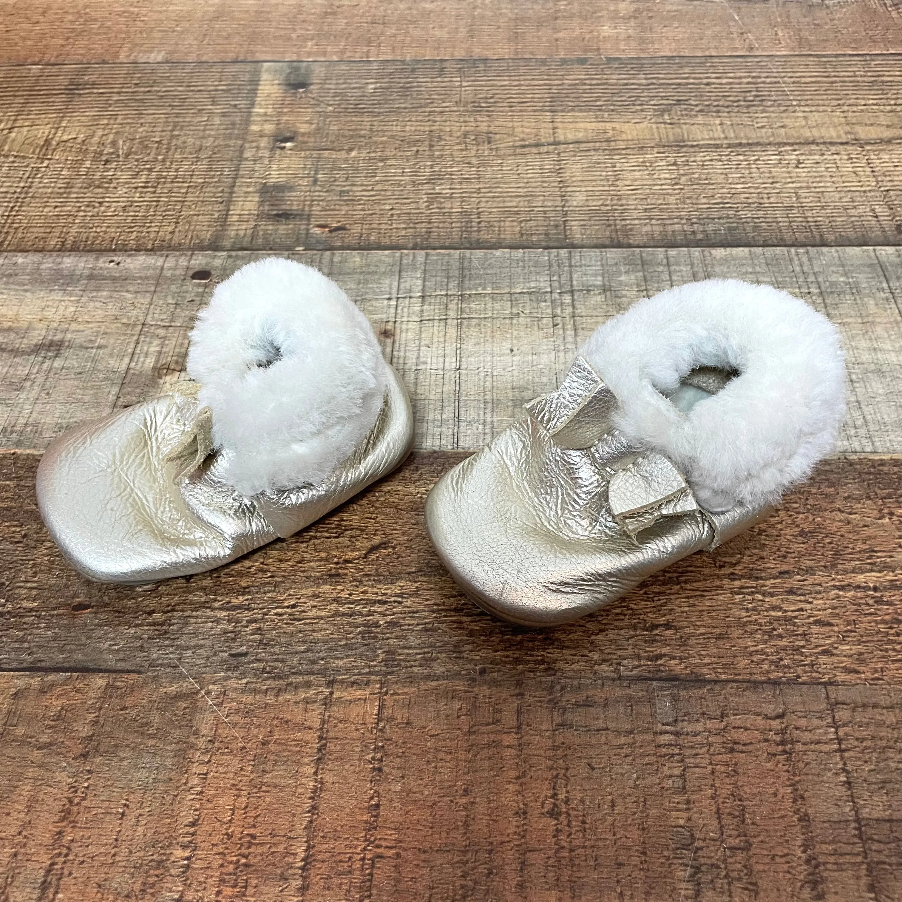 Freshly Picked Gold Faux Fur Moccasins- Size 4