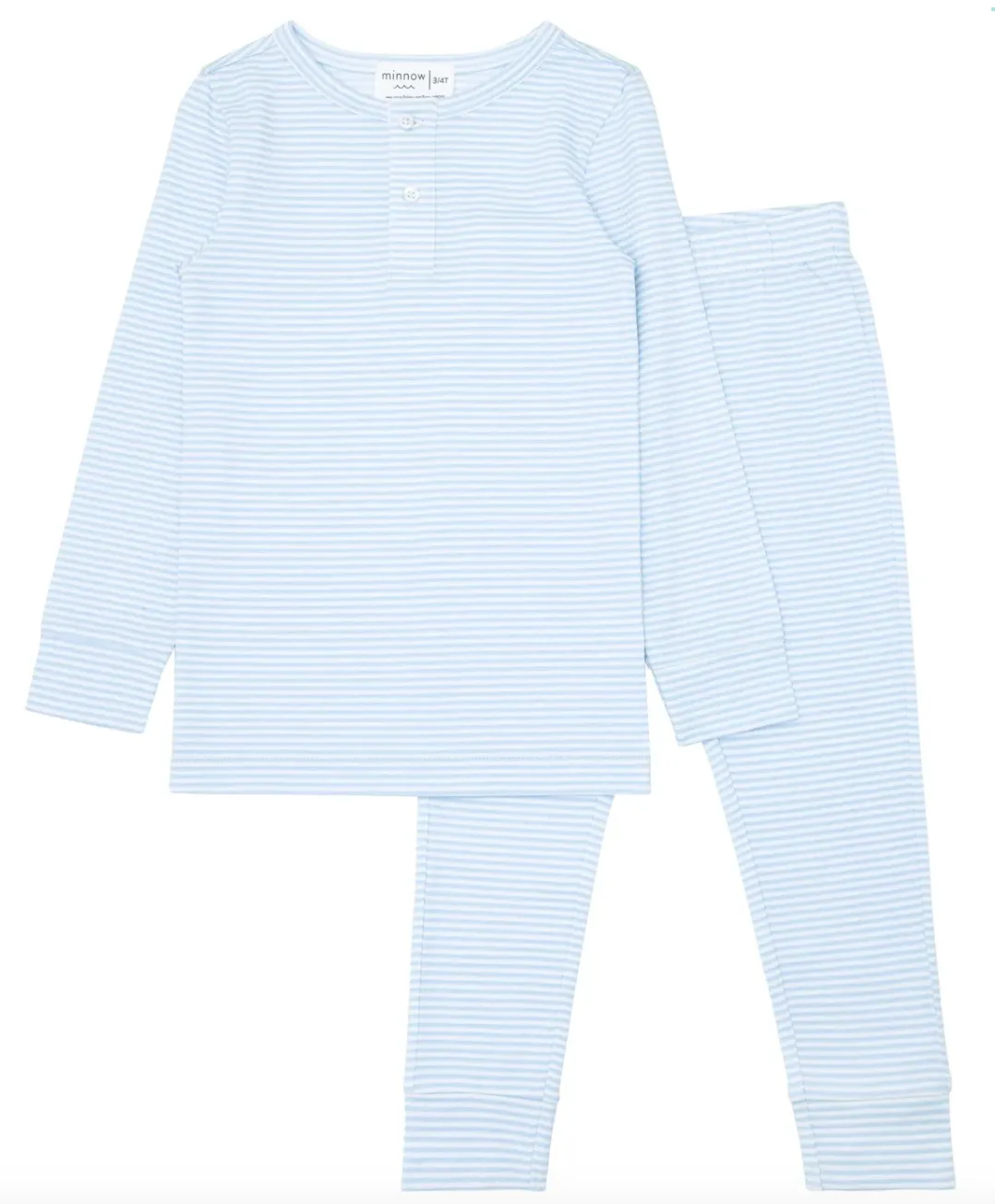 Powder Blue Stripe Pima Pajama Set